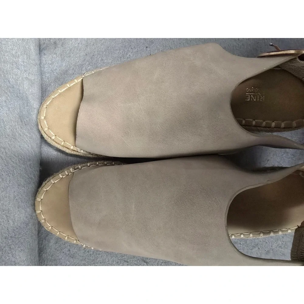 Catherine Malandrino Taupe Espadrille Wedge Heel Sandals Gold Buckle 9.5